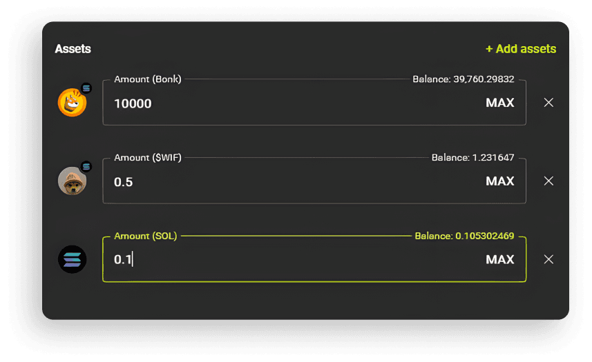 Send multiple tokens